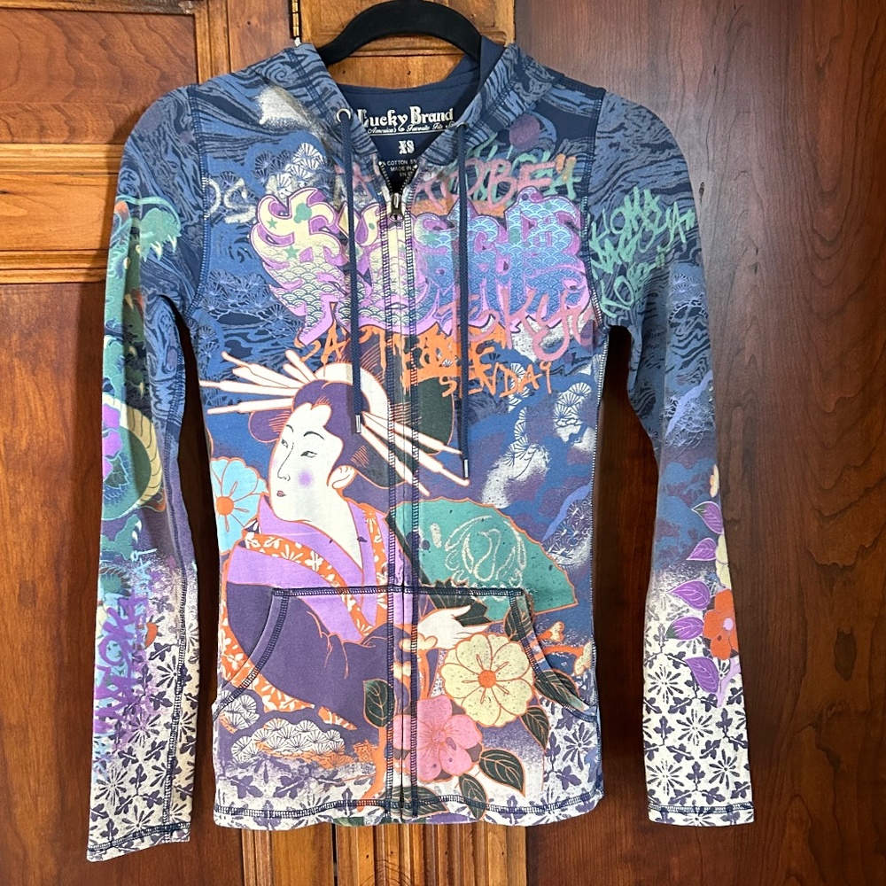 Lucky Brand Sweatshirt Hoodie Asian Geisha Year of the Dragon 2000 Y2K, Size XS - Picture 7 of 16